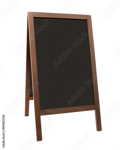 Minimalist A-frame chalkboard with light brown wooden border on transparent background