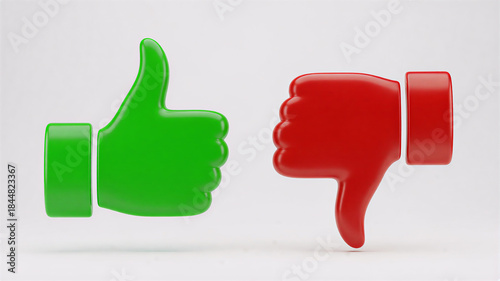 Green Thumbs Up and Red Thumbs Down 3D Icons