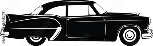Classic vintage car side view black and white ideal for designs on transparent background silhouette