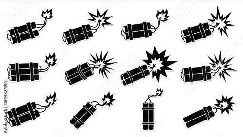 Black dynamite sticks with explosion effects a graphic design element silhouette on transparent background