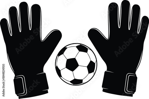 Soccer goalkeeper gloves and ball graphic illustration on transparent background silhouette