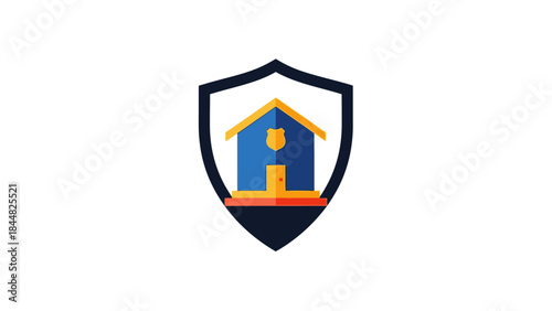 Shield Protecting a Blue House Icon.