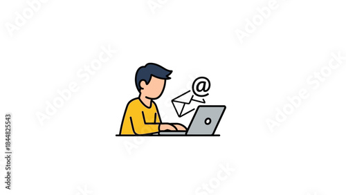 Person typing on laptop with email icon above.