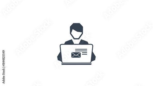 Person working on laptop with email icon on screen.