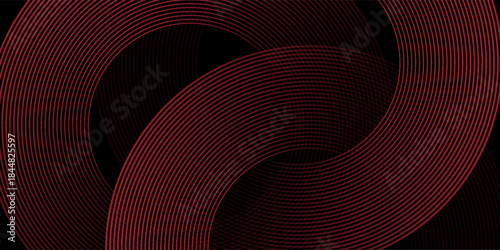Abstract grey and red circle line vector on dark background. Modern simple overlap circle lines texture creative design. Suit for poster, cover, banner, flyer, brochure, presentation, website