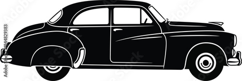 Classic vintage car side view illustration on transparent background silhouette