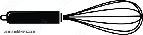 Black kitchen whisk illustration simple design for cooking on transparent background silhouette