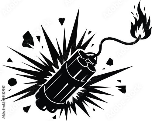 Dynamic dynamite stick explosion graphic with sparks on transparent background silhouette