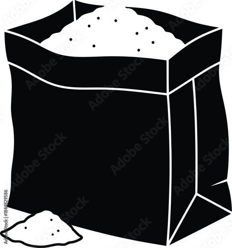 Simple black silhouette of a bag with contents on transparent background