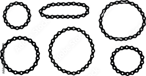Black chain rings and ovals graphic design element on transparent background silhouette