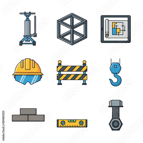 Industrial Site Equipment and Machinery Icon Set