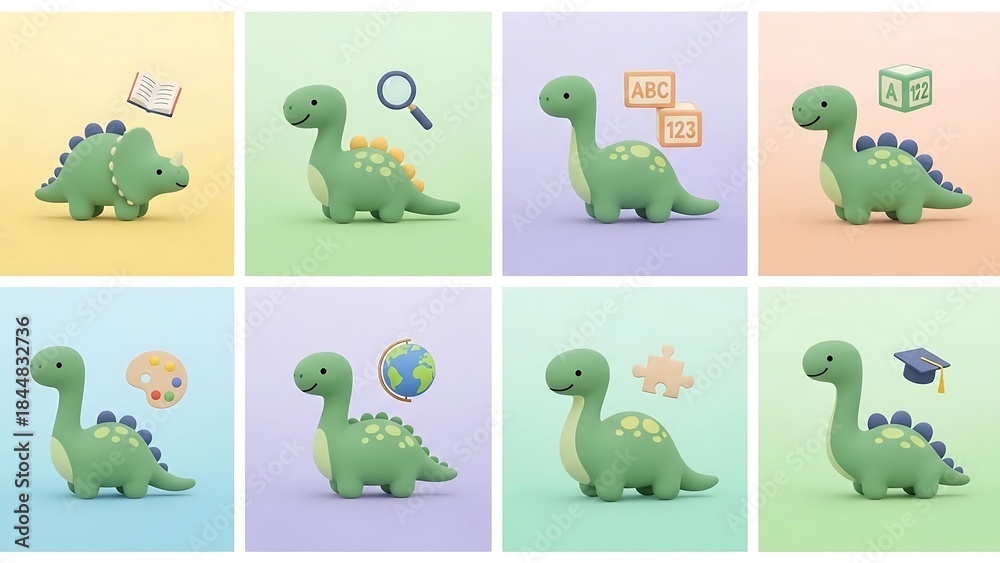 Obraz premium Cute Dinosaur Learning Concepts - A Fun Educational Journey.