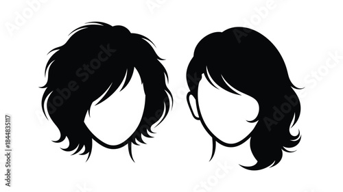 Two feminine hairstyles represented as distinct black shapes a delicate silhouette