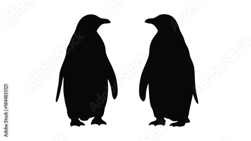 Two penguins facing each other in a simple black silhouette