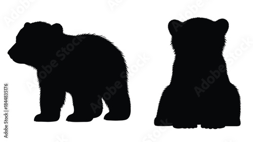 Two bears in dark shapes stand side by side a bold silhouette