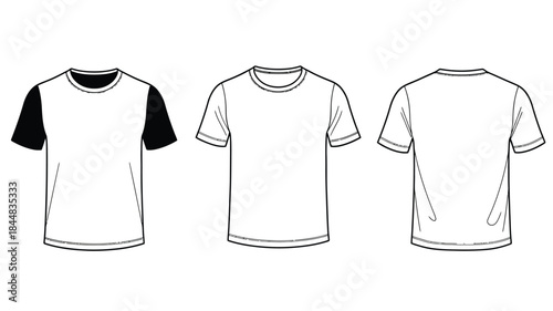 Three views of a blank t shirt design front back and side silhouette