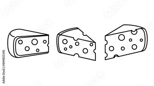 Three pieces of swiss cheese displayed in a simple black and white silhouette