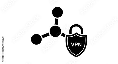 Vpn security shield icon with network nodes in silhouette style