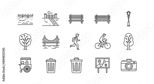 Minimalist park and city life icons in linear style