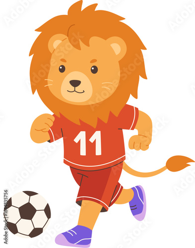 Cute Lion Playing Soccer Illustration