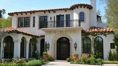 Mediterranean-style italianate villa with arched windows and terracotta roof.