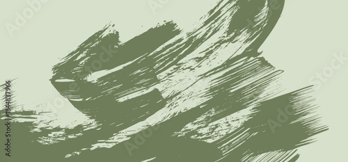 Abstract textured pale grass green distressed paint brush strokes background. Grunge forest color retro paintbrush lines smear with spray texture for banner, surface, poster design