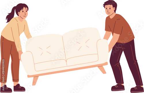 Two People Moving a White Sofa Illustration
