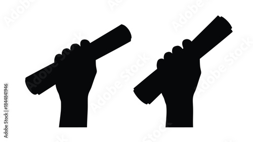 Two hands holding diplomas in celebratory gesture a distinct silhouette