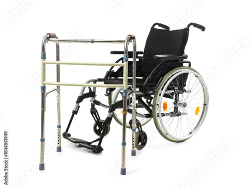 Fotografia Medical walker with wheelchair on white background