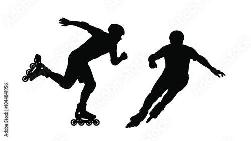 Two figures inline skating in dynamic motion a striking silhouette