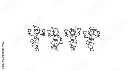 Four dancing figures in traditional attire a striking black silhouette