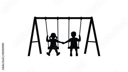Children playing on a swing set a joyful scene in silhouette