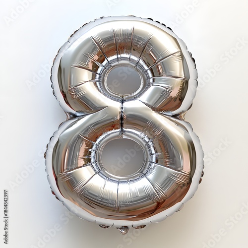 Cheerful Inflated Metallic Silver Balloon Number Eight Celebration