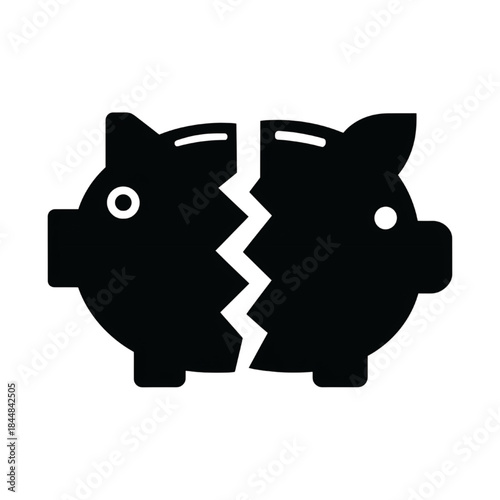Broken Piggy Bank Icon Financial Loss Savings Crisis Symbol