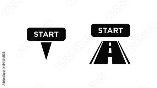 Two black start buttons with arrow and letter a a modern silhouette