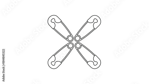 Four intersecting safety pins forming an x shape a dark silhouette