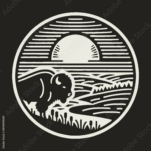 Bison Silhouette in Natures Circular Landscape Design.
