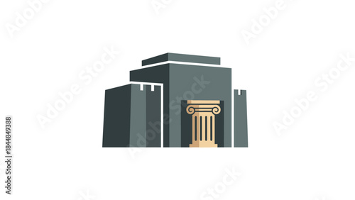 Modern Building with Classical Column Entrance.