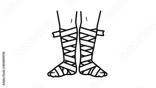 Ancient roman sandals depiction a minimalist line art illustration silhouette
