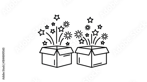 Open gift boxes with sparkling stars emitting from within silhouette