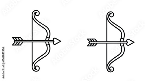 Two ornate bow and arrow designs presented as a striking silhouette