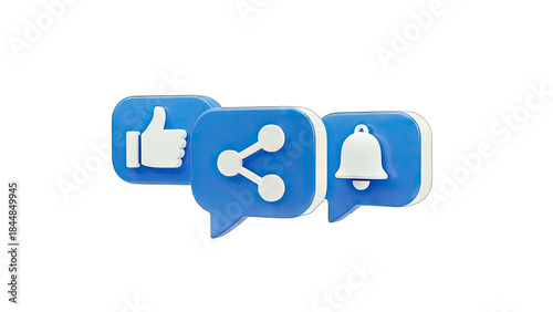 Social Media Icons: Like, Share, and Notification on White Background