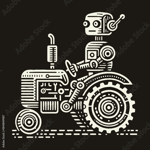 Robot Tractor Driving in a Field of Technology.