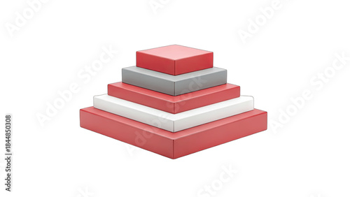 Stacked Boxes in Red, Gray, and White on White Background