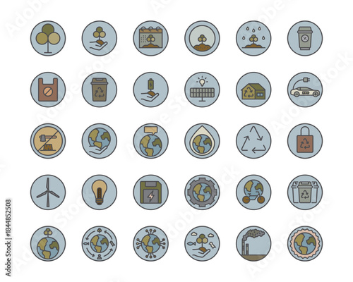 world environment  line green color icon set. Editable stroke. Vector illustration ,tree, nature, sustainability, world, save water, deforestation, global warming,