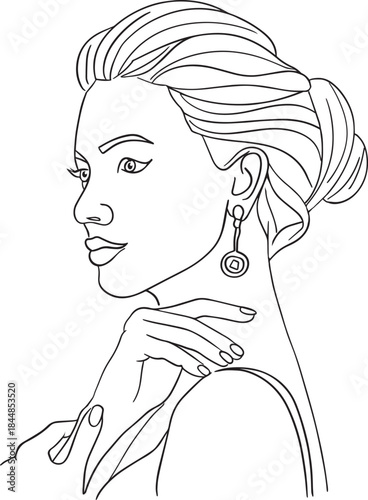 Elegant Woman Portrait Line Art Illustration – Minimal Female Face Outline