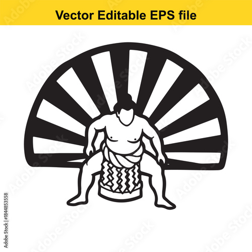  vector illustration of sumo wrestler sitting on a barrel isolated on white background