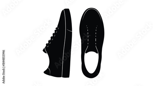 A striking silhouette depiction of two black high top sneakers side by side showcasing their form
