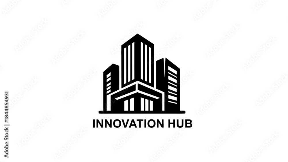Fototapeta premium Modern Innovation Hub Building Icon Represents Business Growth and Technology.