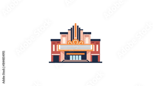 Classic Art Deco Movie Theater Facade with Marquee.